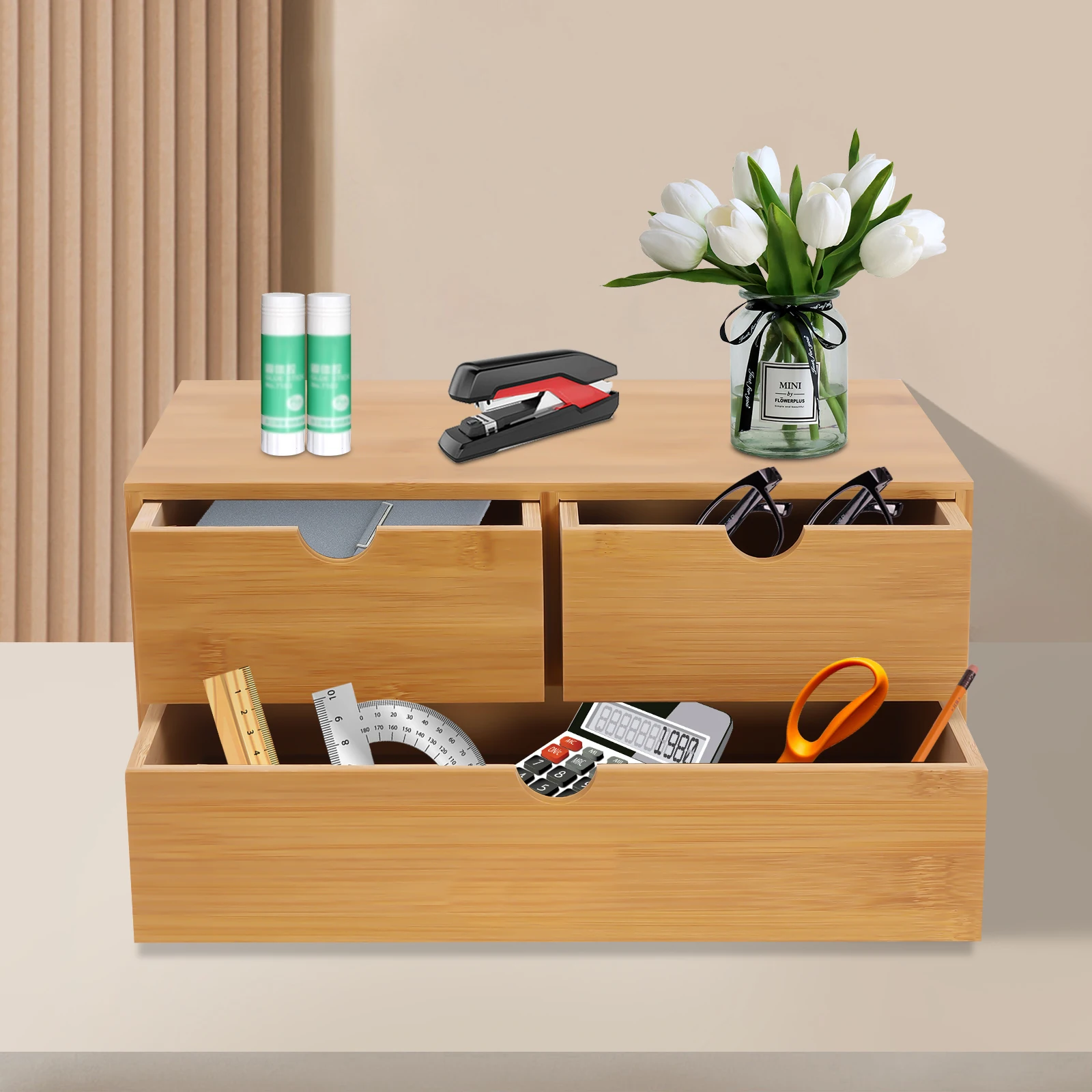 Organisateur de bureau en bambou, mini tiroir de bureau en bambou, boîte de rangement pour bureau et maison, aucun assemblage requis S41ec3499b4af484ebf889b961388b890c