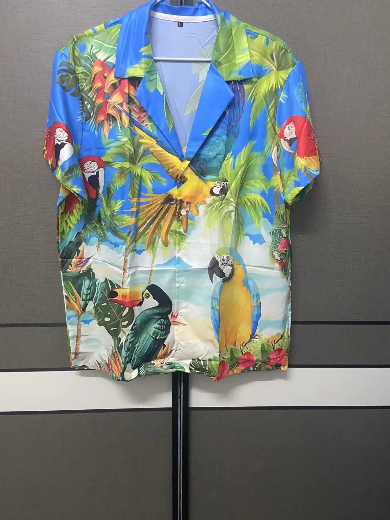 Mens Hawaiian Shirts Parrot Print Summer Short Sleeve Turn-down Collar Streetwear Loose Vacation Beachwear Camisa hawaiian shirt