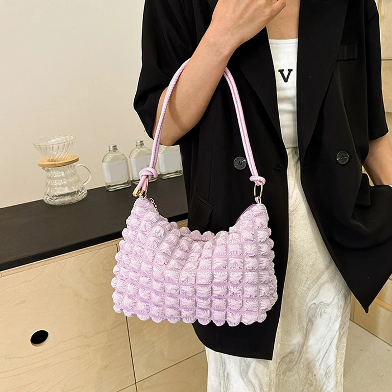 Canvas Wrinkle Bag for Women Shoulder Bags Pleated Bubbles Handbags Padded Casual Underarm Quilted Bag Tote Cloud Bag Purse