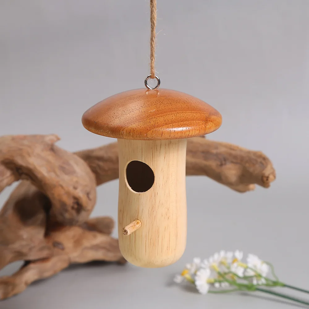 New Outdoor Garden Hummingbird Feeder Creative Courtyard Wooden Bird Nest New Solid Wood Hummingbird Nest Decoration Pendant