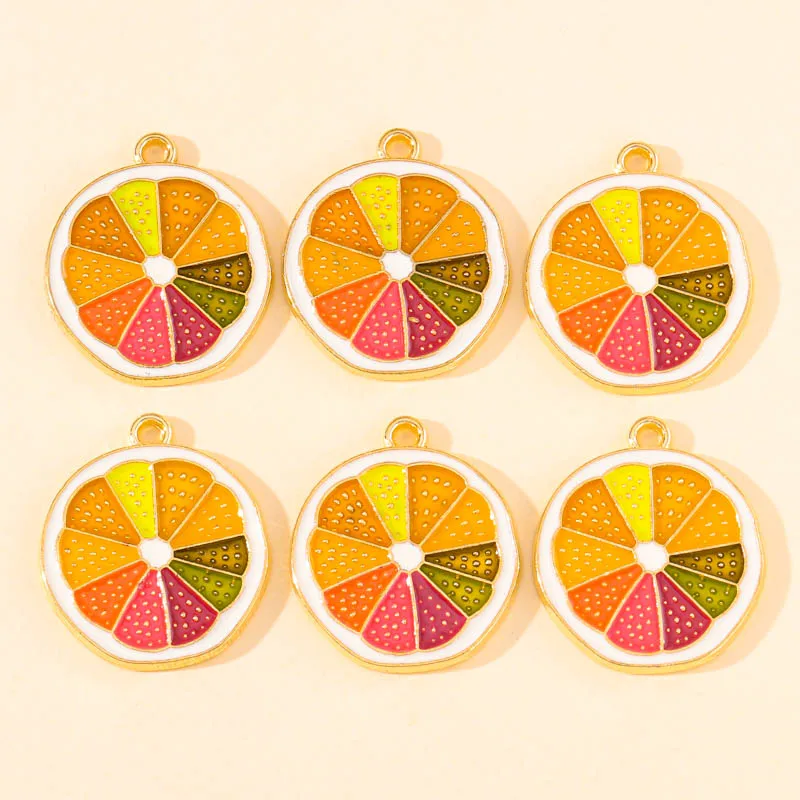 10 Stück bunte Emaille-Zitronenscheiben-Charms, goldene Farbe, Legierung, Obst-Anhänger für DIY-Schmuckherstellung, Ohrringe, Halskette, Zubehör – Detail 2