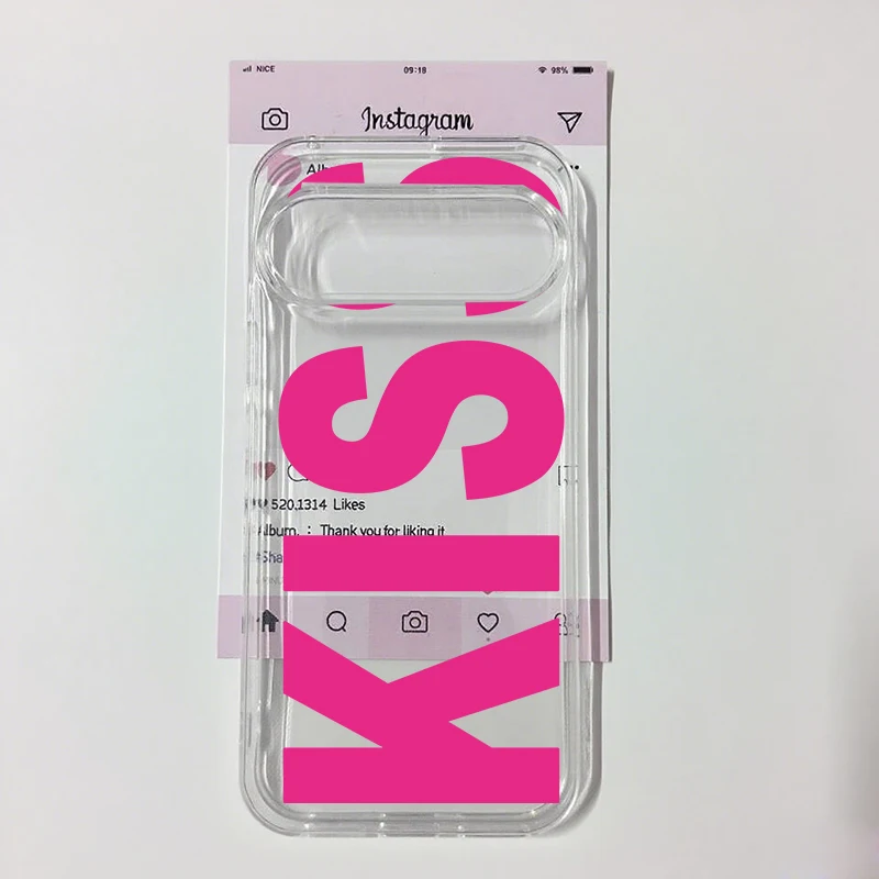 Stylish Pink & Black 'Kiss' Design Shockproof Clear Soft TPU Phone Case