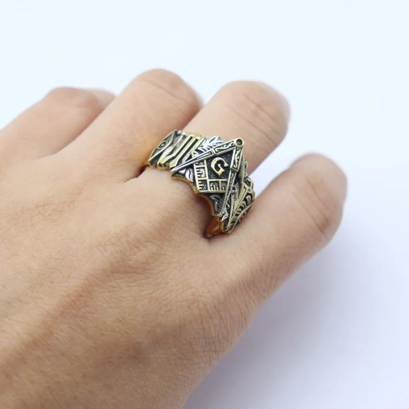 10g Mason Man Gold Ring Mens Religious Art Relief Customized 925 Solid Sterling Silver Different Sizes 9-13