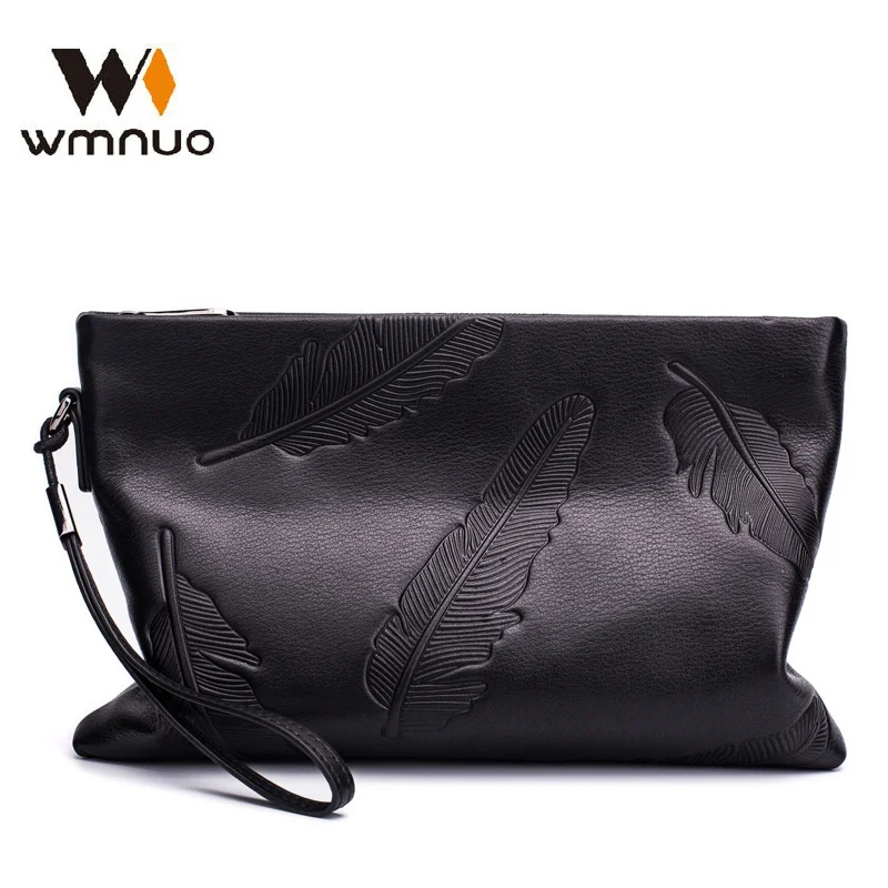 

Day Clutches Brand Men Long Hand Bag Genuine Leather Male Leaves Embossing Envelope Wristlets Wallet High Quality