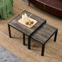 Nesting Coffee Table Set of 2, Square Modern Stacking Table with Wood Finish for Living Room, Oak Grey 1