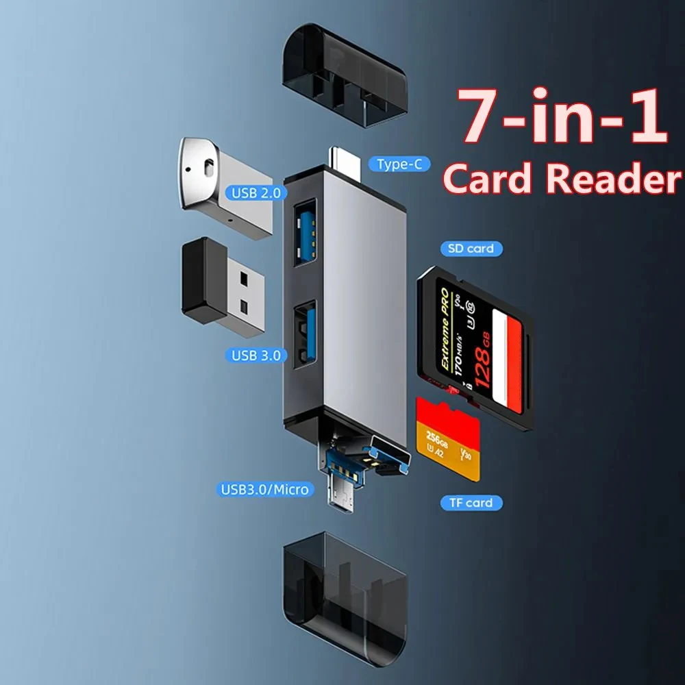 Universal 7-in-1 USB-C Card Reader with USB 3.0 for SD and TF Memory Cards