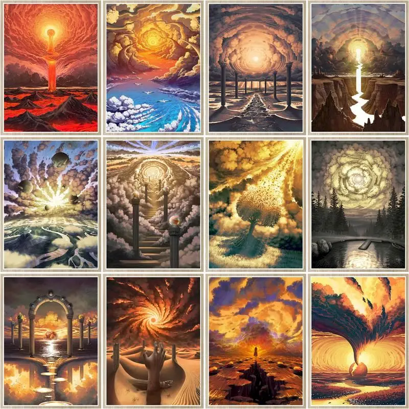 

CHENISTORY Painting By Number Abstract Landscapes For Adults Picture By Numbers Acrylic Paint On Canvas Home Decoration Diy Gift