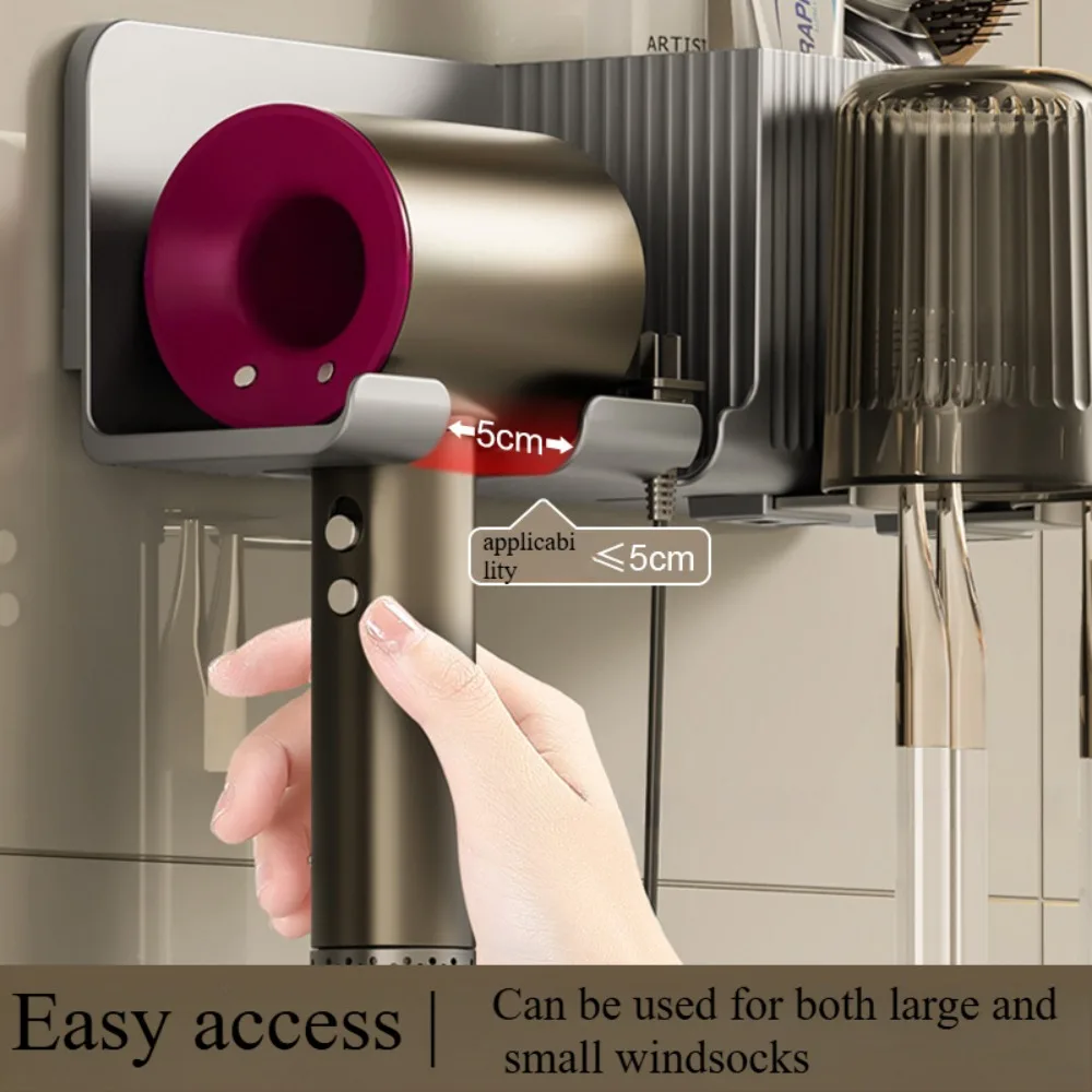 2025new Model 3 in 1 Wall Mounted Hair Dryer Holder Organizer  with Toothbrush Cup Holder Shelf for Blow Dryer,Brushes,Cosmetics 2