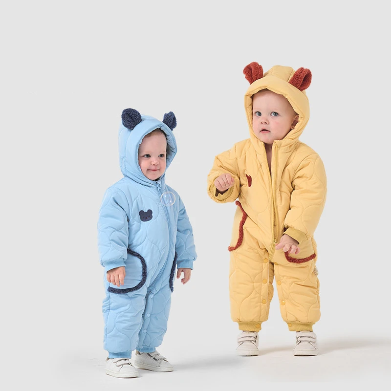 Description Picture 4 of itemNew Winter Baby Clothing Newborn Thick Warm Jumpsuit 0-3Y Boys Fleece Lining Romper Toddler Girls Cute Bear Hooded Outwear