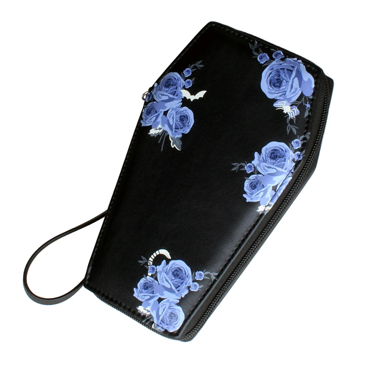 Halloween Gift, High Quality Coffin Shaped Zipper Wallet, Bat Spider Snake Rose Printed Personalized Card Clip Wallet