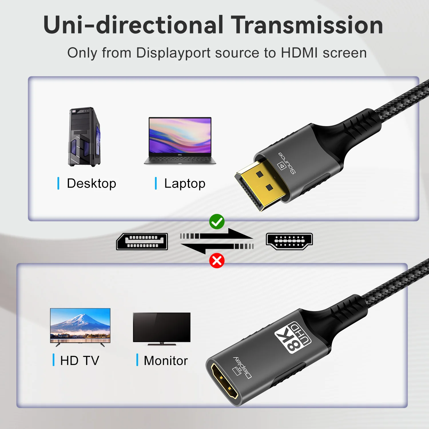 Display Port Stecker auf HDMI Buchse Konverter DP zu HDMI-Kompatibel Adapter 8K@60Hz 4K@240Hz Für PC HD TV Laptop Monitor Projektor – Detail 6