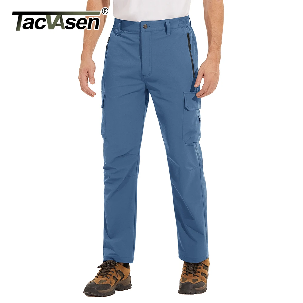 TACVASEN Lightweight Quick Dry Trousers Mens Fishing Climbing Pants Elastic Nylon Outdoor Hiking Cargo Pants Summer Work Trouser 5
