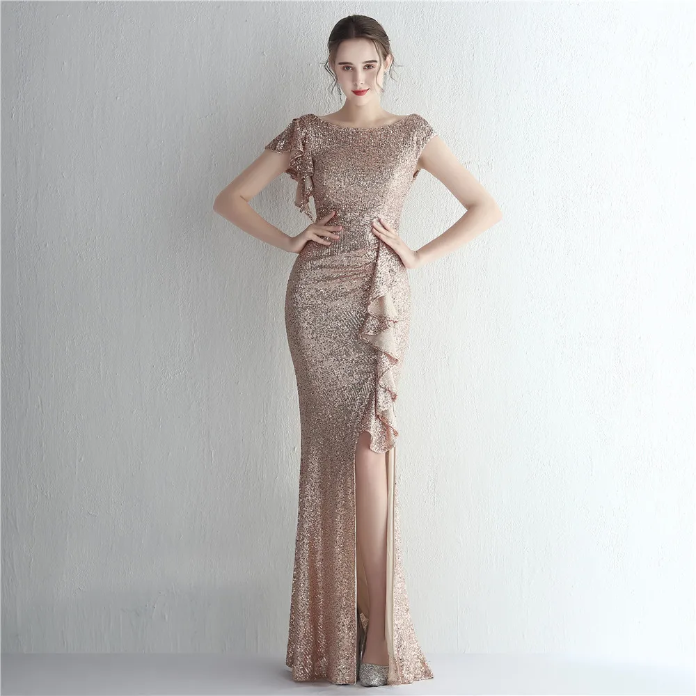 

Shiny Ruffle Irregular Bodycon Maxi Dress Women Sexy Sequin Fashion Glitter Party Evening Cocktail Dresses Vestidos