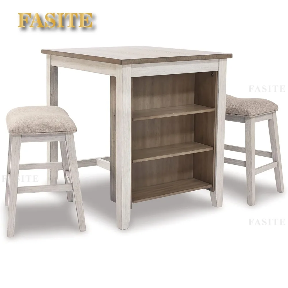 Leisure Style 3 Piece Counter Height Dining Set, Includes Table and 2 Barstools, kitchen table and chairs