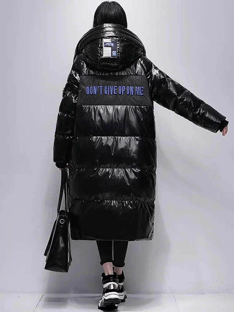 Cappotto lucido abbigliamento invernale donna piumino lungo nero