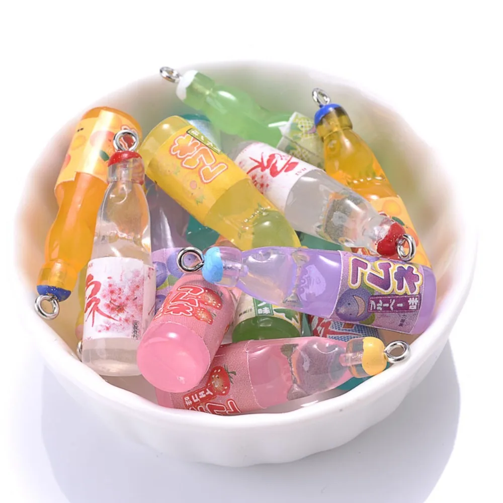 10Pcs Plastic Cola Soda Drinks Beverages Charms Juice Alcohol Lemonade Bottle Resin Pendants for Jewelry Making Mini Crafts