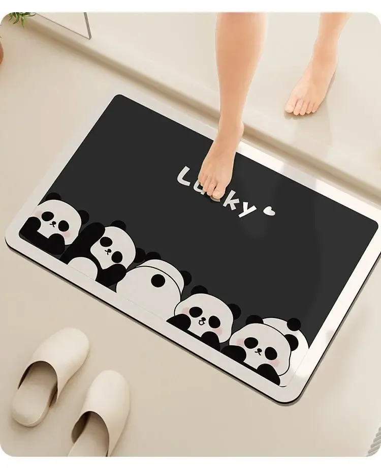 욕실용 럭키 팬더 규조토 진흙 매트, 흡수성 미끄럼 방지 목욕 러그, 주방 입구 문짝 매트, 홈 플로어 데코, 1PC