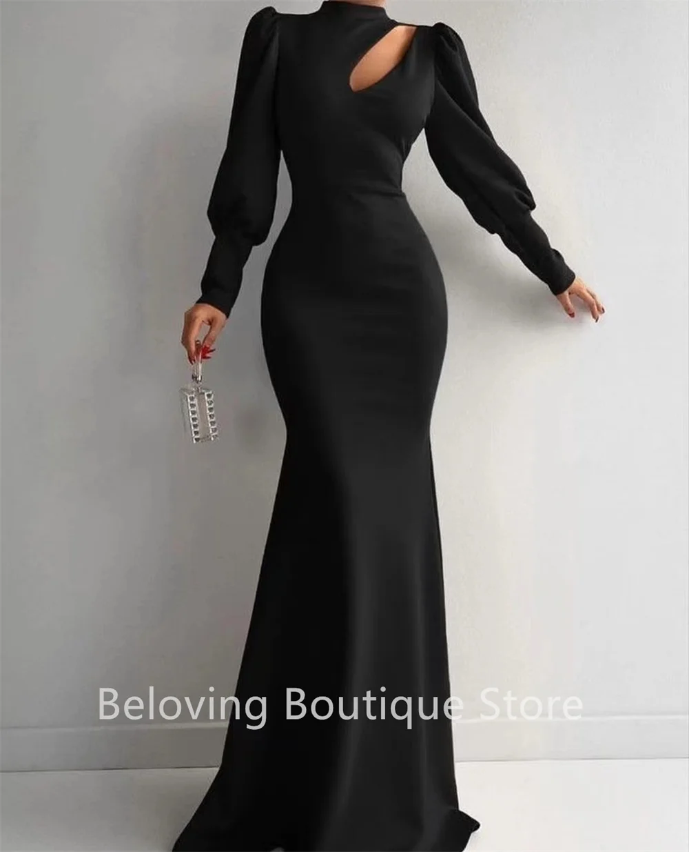 

Modern Long Sleeves Party Dresses Robes De Soiree Muslim Middle East Black Mermaid Prom Dress Girls Graduation Evening Gowns