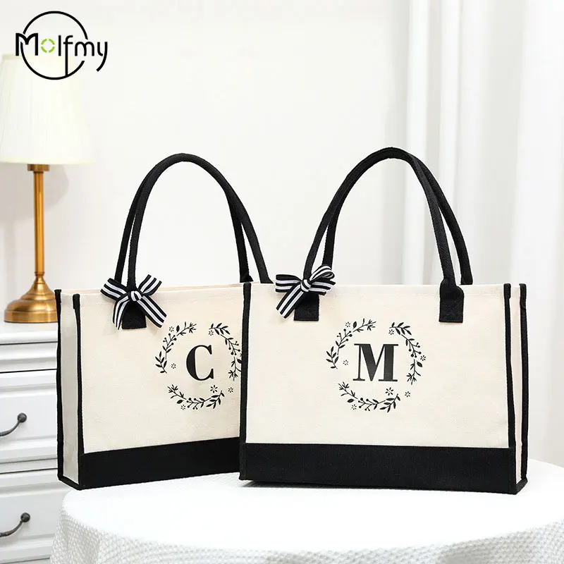 Personalized Canvas Tote Bag - Fashionable Large-Capacity Beach and Shopping Bag for Birthdays, Weddings, and Gifts