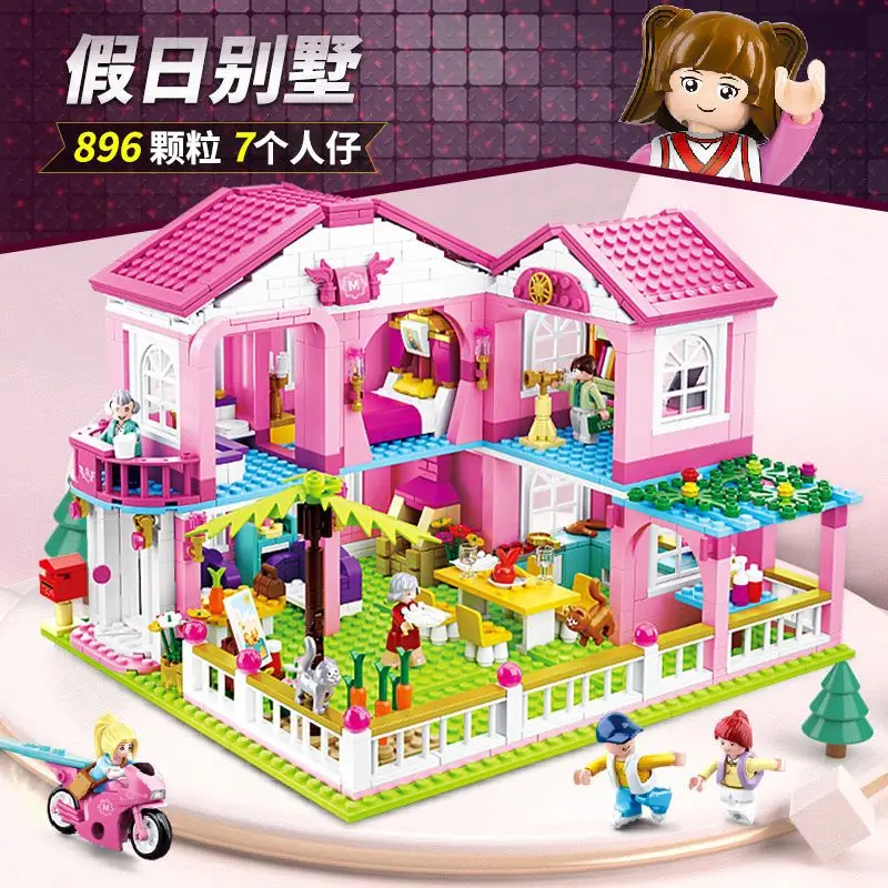 Jeu de Construction Villa Rose - 896 Pièces & 7 Figurines
