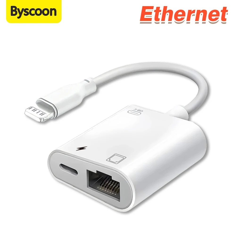 Byscoon Lightning إلى RJ45 Ethernet OTG محول LAN كابل الشبكة السلكية/محور مع منفذ شحن آيفون Pro Max