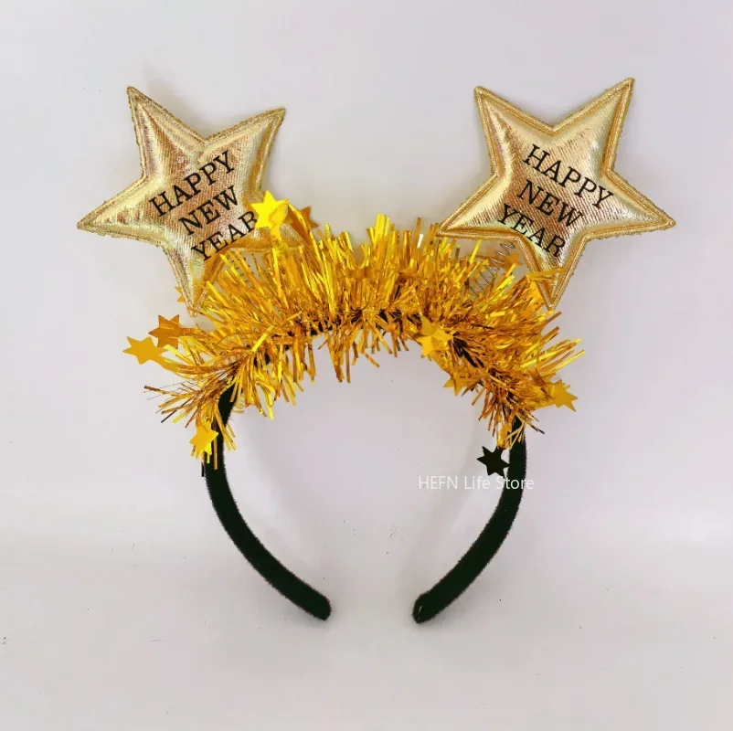 New Year Star Headband Gold Silver Star Happy New Year Christmas Party Head Band Kids Adults Happy New Year Party Decor Hairband