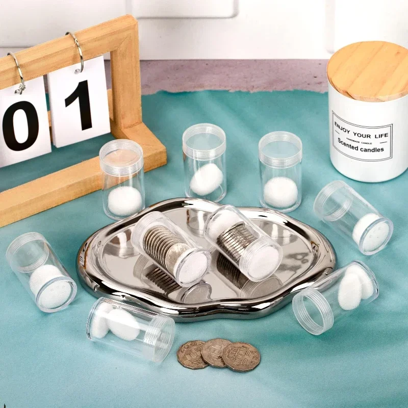 TOPINCN Tubo Portamonete, Tubi Rotondi in Plastica Trasparente per Monete da 25 Mm / 0,98 Pollici, Collezione di Monete con Spugna per Cuscino, Scatole Portamonete