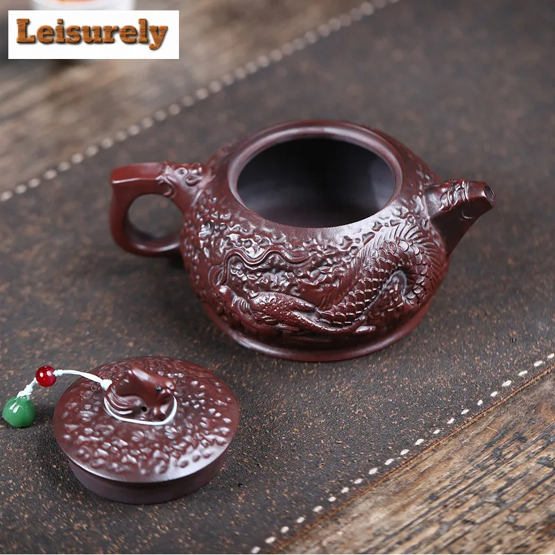 350ml Elegant Yixing Purple Clay Teapots Handmade Dragon Pot Raw Ore Antique Brass Mud Kettle With Strainer Zisha Tea Set Craft
