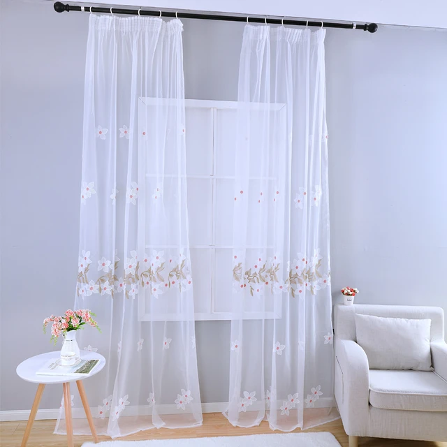 NAPEARL-cortina de tul transparente para decoración de ventanas, cortinas  para el hogar, sala de estar, persiana, flor blanca, 10%-20%, 1 unidad -  AliExpress