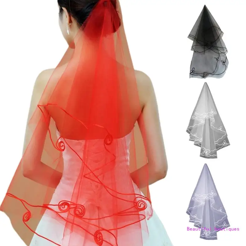 Wedding Tulle White Beige Black Red Bridal Veils Elegant Women Accessories Long Women Veil for Marriage Registration DropShip dideyttawl two layers short wedding veils pearls tulle kids dolls bridal veil bow ribbon edge wedding accessories white ivory