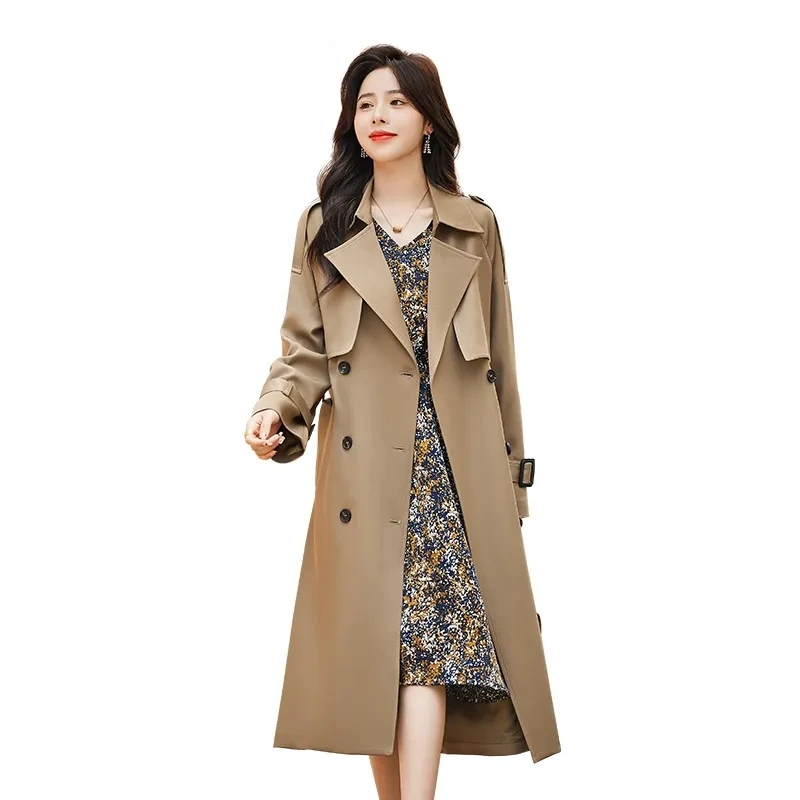 High-Quality Long Trench Coat For Women In Autumn 2025 New Fashion Double Breasted Popular Coat Lace-Up Windbreaker