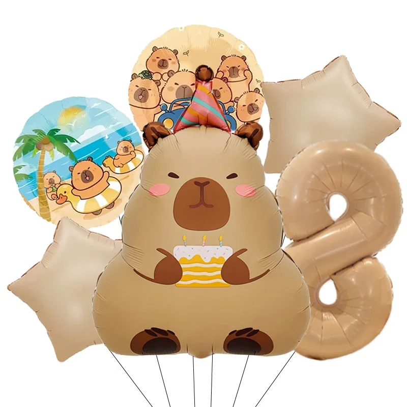 6 Stück Karamell Schokoladenfolie 32 Zoll Nummer Capybara Thema Ballon Tier Geburtstag Party Set Babyparty Globos – Detail 19