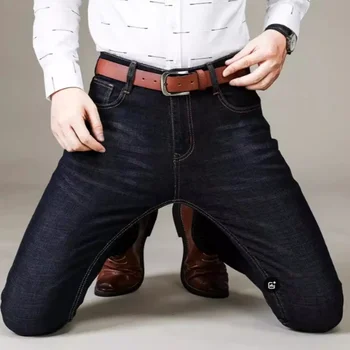 2025 JEAN New Business Men's Jeans Casual Straight Stretch Fashion Classic Blue Black Work Denim Trousers Male Brand Clothing 1