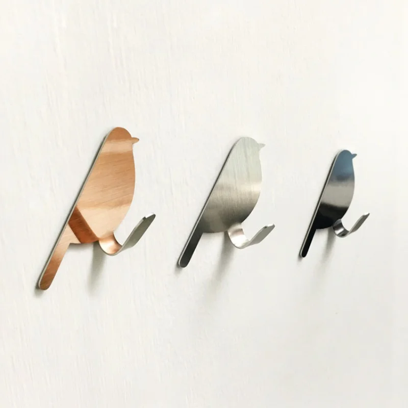 2pcs Self Adhesive Hooks Bird Pattern Storage Holder for Bathroom Kitchen Hanger Stick on Wall Hanging Door Clothes Towel Racks 2