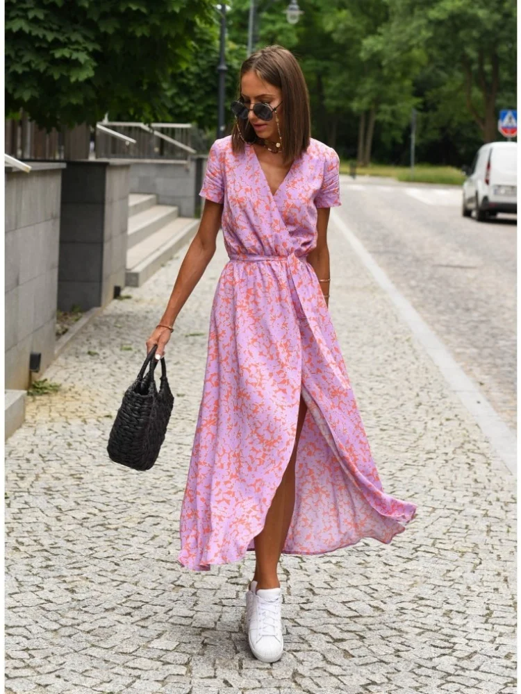 Wmstar Dress Women Wholesale Printed Summer Cross Border V Neck Midi Length Women's Clothing New in Summer Drop Shop[ping