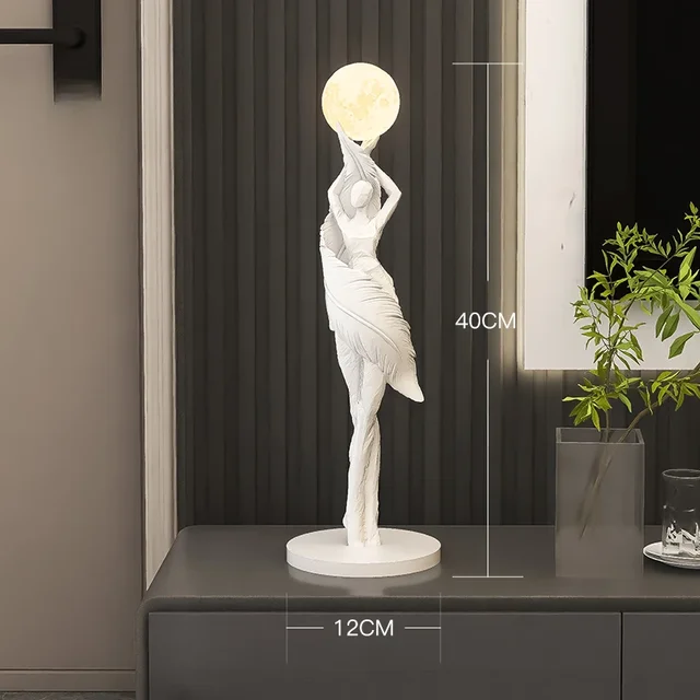 Sculpture créative de fille en plumes, ornement en résine, décoration lumineuse de bureau, Statue de personnage, décoration nordique moderne pour la maison 3