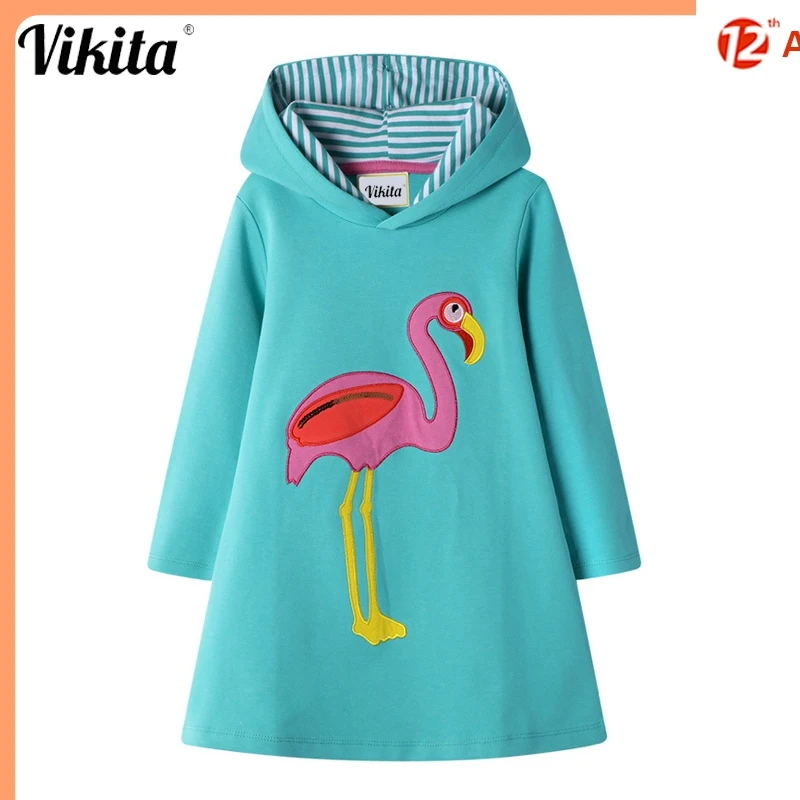 VIKITA Girls Dresses Hoodies Flamingo Unicorn Long Sleeve Pencil Dress Kids Hoody for Girl Children Christmas | Детская одежда и