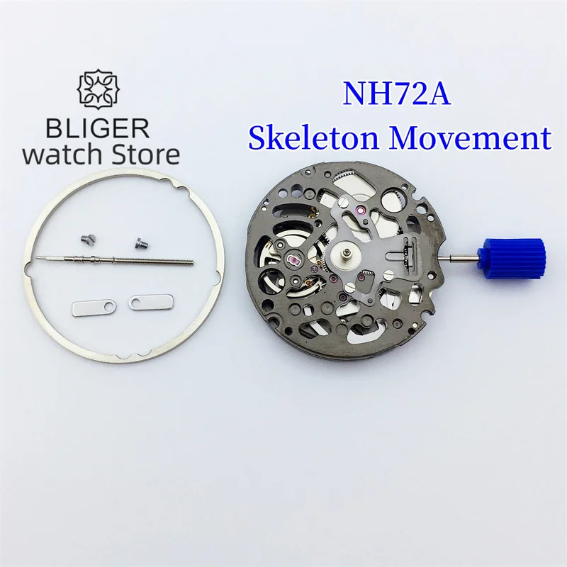 

Genuine Japan NH72A Mechanical Watch Movement Stem Skeleton Face 21600bph High Accuracy 24 Jewels Watch Parts Accessories