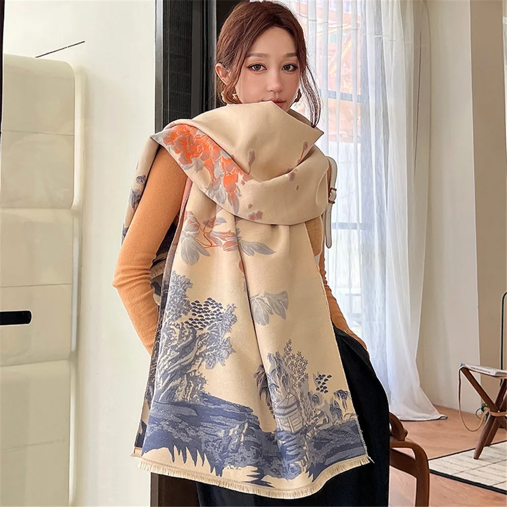 Kaschmir Schal Frauen Warme Pashmina Decke Poncho Schals Weibliche Schal Dicke Foulard Bufanda – Detail 2