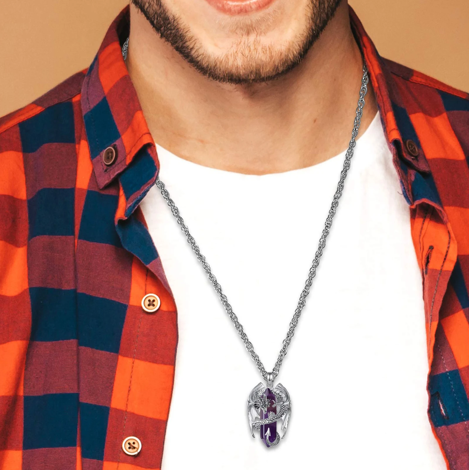 Pendant Necklace Eudora Dragon Twining Hexagonal Amethyst Prismatic For Man