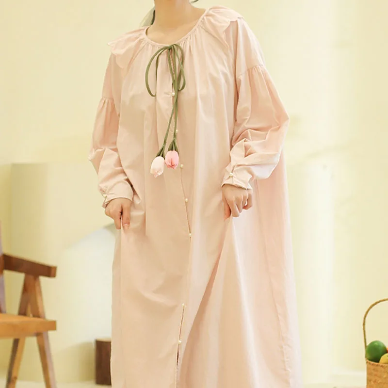 Ygolonger Pure Cotton Sleeping Skirt One Piece Long-sleeved Homewear Cloths Spring Summer Romantic Pajamas  for 2023 Women