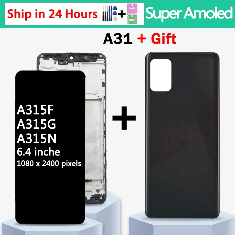 ЖК-дисплей Super AMOLED A31 для Samsung A31 A315, ЖК-дисплей с сенсорным экраном и дигитайзером в сборе, SM-A315F/DS ЖК-дисплей с отпечатками пальцев