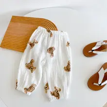 

ins 2022 summer new born baby pants unisex baby cartoon bear cute printed cotton trousers all-match anti-mosquito pants