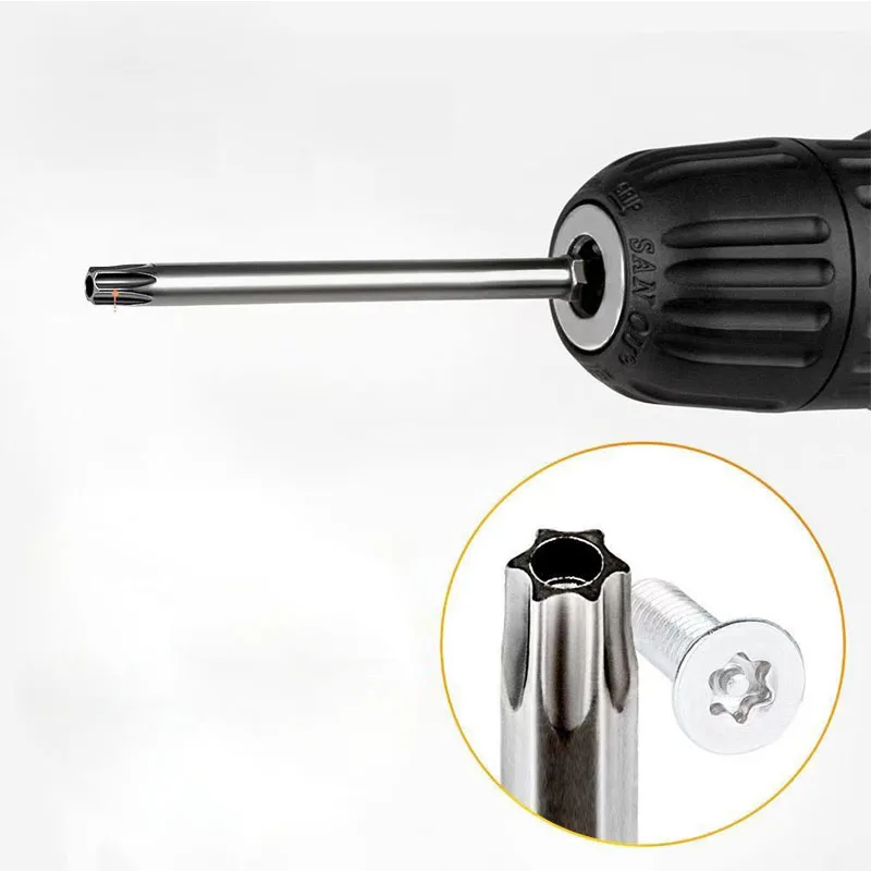 50mm-200mm Lengthening Torx Screwdriver Bit 1/4\'\' Hex Shank High Torque Magnetic 6 Point Star Head Screwdriver Set With Hole