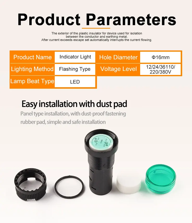 Description Picture 6 of item1PCS 16mm LED Indicator Light AD16-16C 12V 24V 110V 220V 380V Signal Lights Pilot Lamp Blue Green Red White Yellow Panel Mount