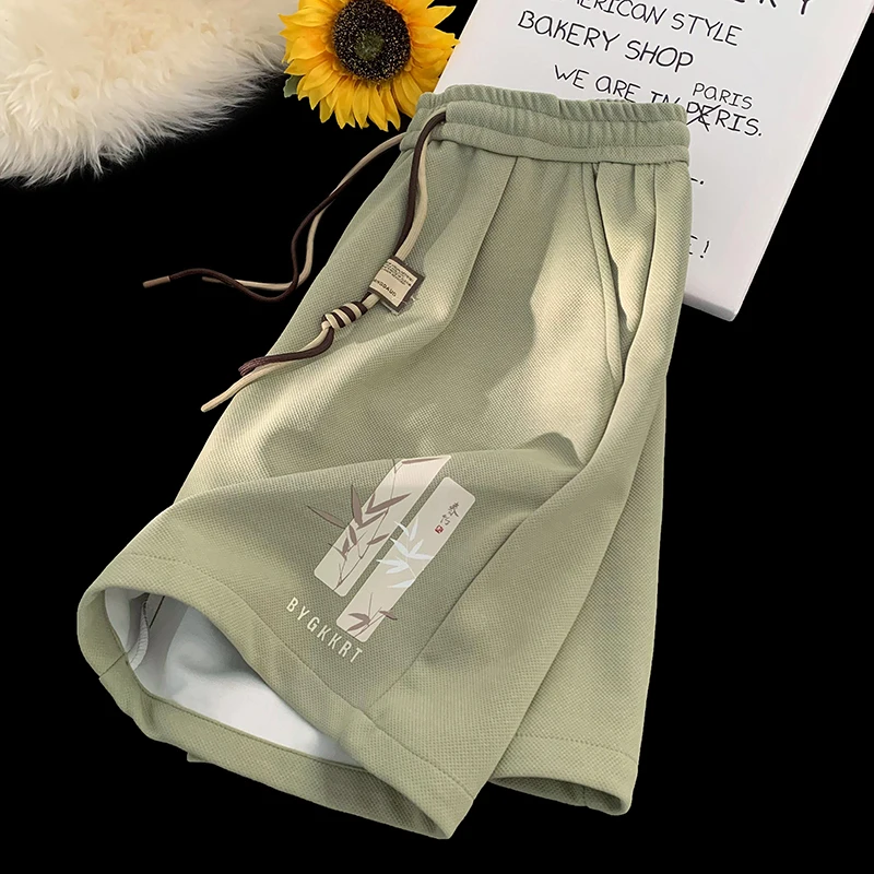 Japanese Style Men Shorts Bamboo Leaf Print Shorts Breathable comfortable sports jogging trousers Summer New Short Pants