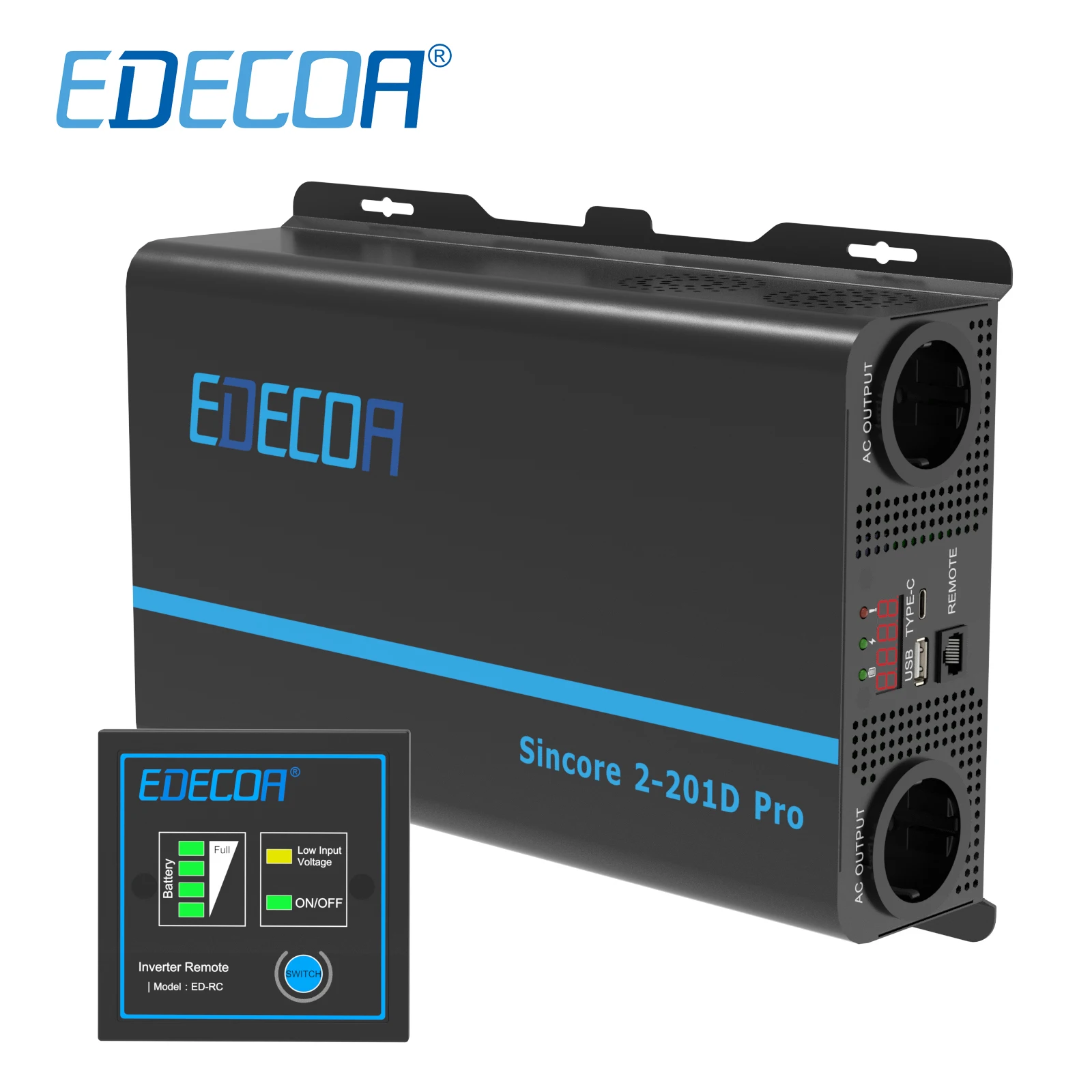 EDECOA Convertisseur Pur Sinus 2000w Onduleur 12V 220V ET-RC