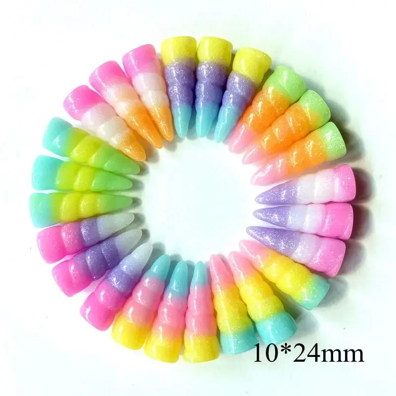 Resin Crafts Accessories 30Pcs/lots 3D 10*24mm Rainbow Gold Unicorn Corn Colorful Resin DIY Crafts Home Decorations Accessories Appliques Supply