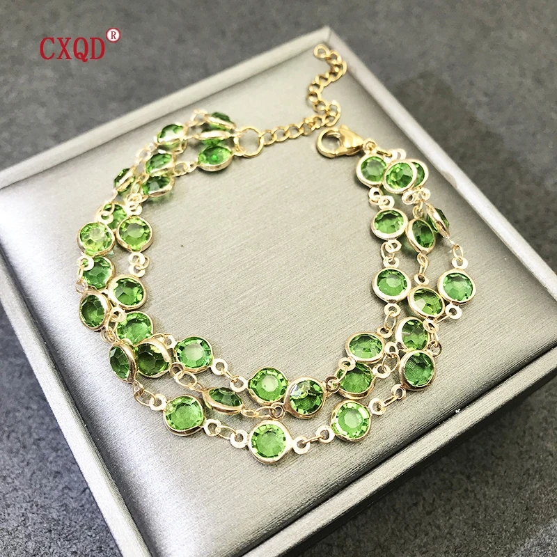 Multicolor Stainless Steel Lobster Clasp Glass Copper Combination Golden Bracelets For Women Girls Kids Gift