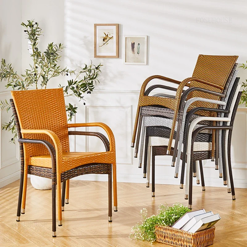Rattan Cushion Garden Chairs for Restaurant American Retro Breathable Chairs Unique Armrest Designer Dining Chair for Home